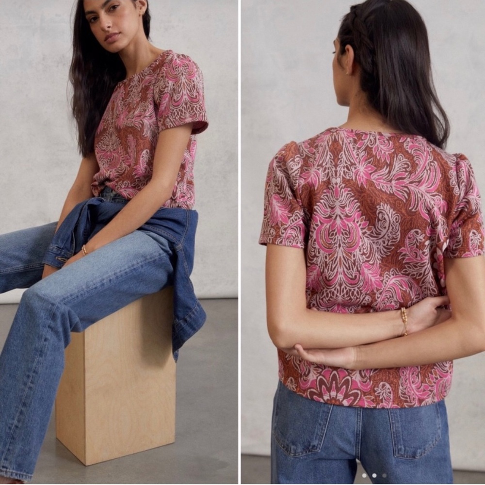Anthropologie Demeter Floral Paisley Short Sleeve Tee, size M